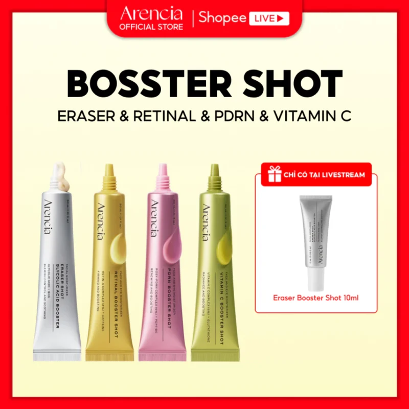 Bộ 4 Tinh Chất Arencia Eraser Shot, Retinal, PDRN & Vitamin C Booster Shot 30ml x 4 Chăm Sóc Da Toàn Diện