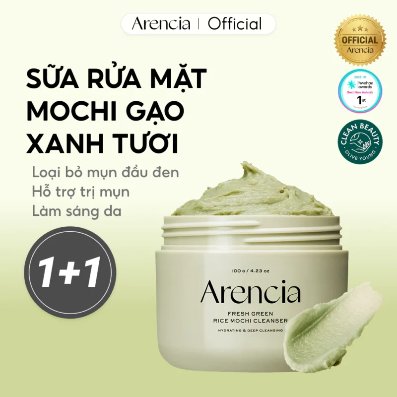 Bộ 2 Sữa Rửa Mặt Arencia Fresh Green Rice Mochi Cleanser 120g x 2 Làm Sạch, Cấp Ẩm