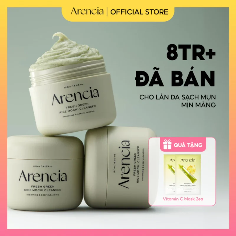 Sữa Rửa Mặt Arencia Fresh Green Rice Mochi Cleanser 120g Làm Sạch, Cấp Ẩm