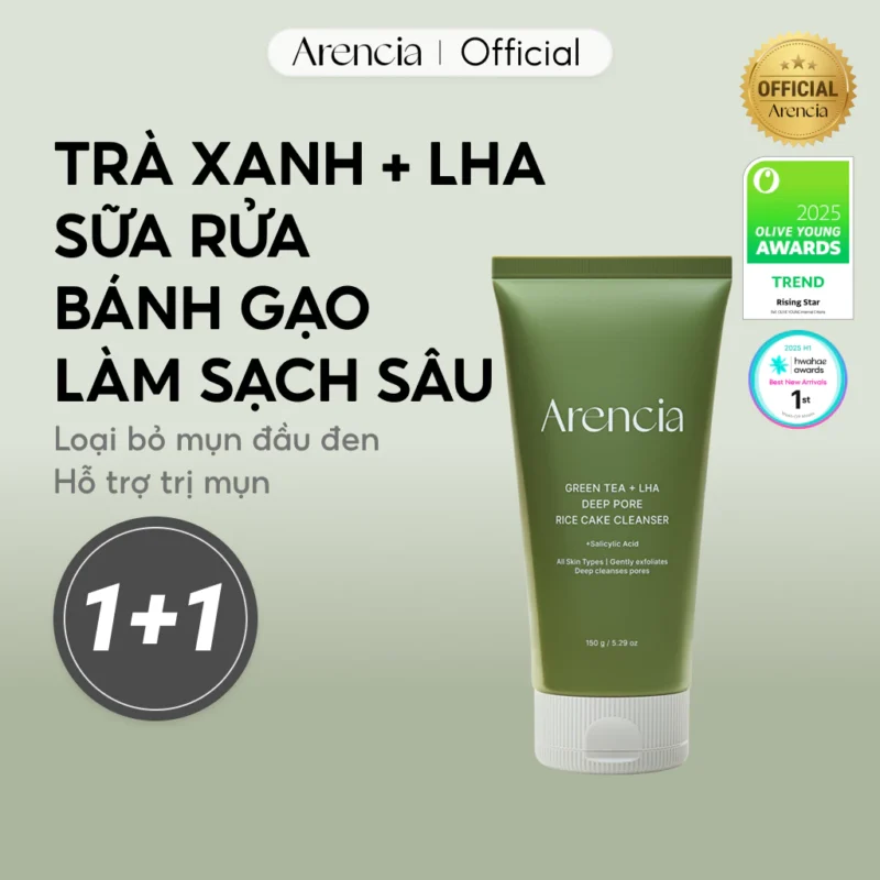 Bộ 2 Sữa Rửa Mặt Arencia Green Tea + LHA Deep Pore Rice Cake Cleanser 150ml x 2 Làm Sạch Sâu