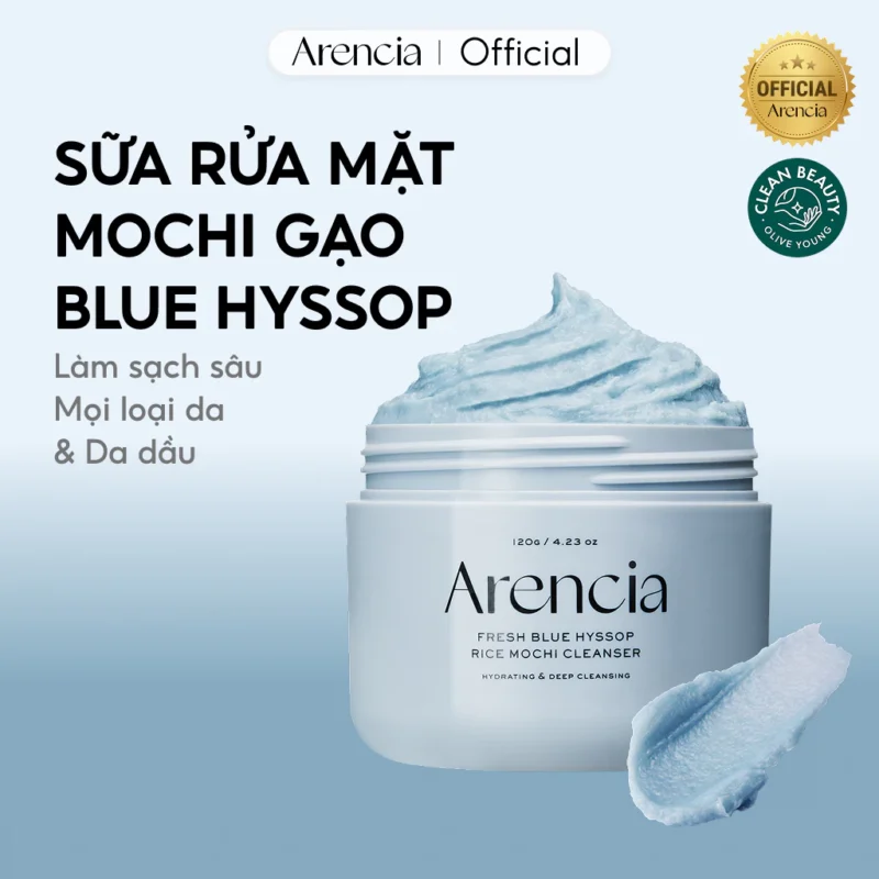 Sữa Rửa Mặt Arencia Royal Blue Hyssop Rice Mochi Cleanser 120g Tẩy Tế Bào Chết, Làm Dịu Da
