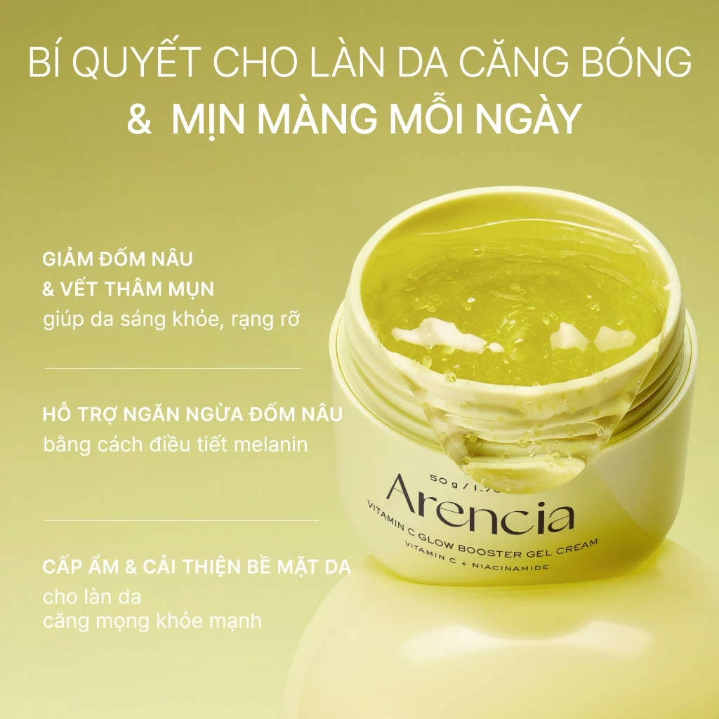 Công dụng cấp ẩm và dưỡng sáng của Arencia Vitamin C Glow Booster Gel Cream