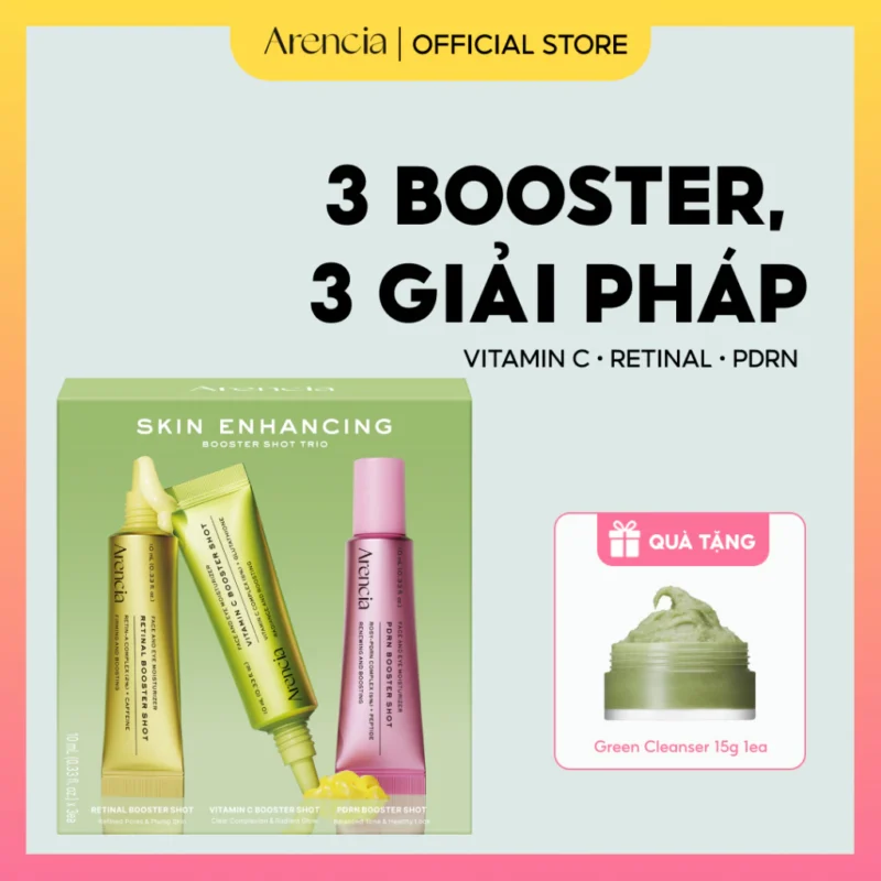 Bộ 3 Tinh Chất Arencia Vitamin C, Retinal & PDRN Booster Shot 10ml x 3 Dưỡng Sáng, Căng Bóng Da